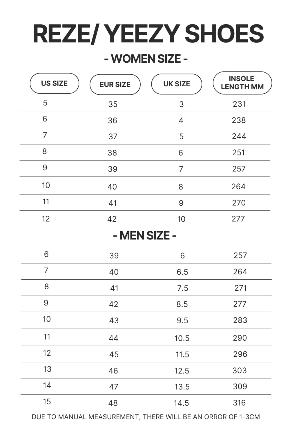 Reze Yeezy Shoes Size Chart - Demon Slayer Shoes Store