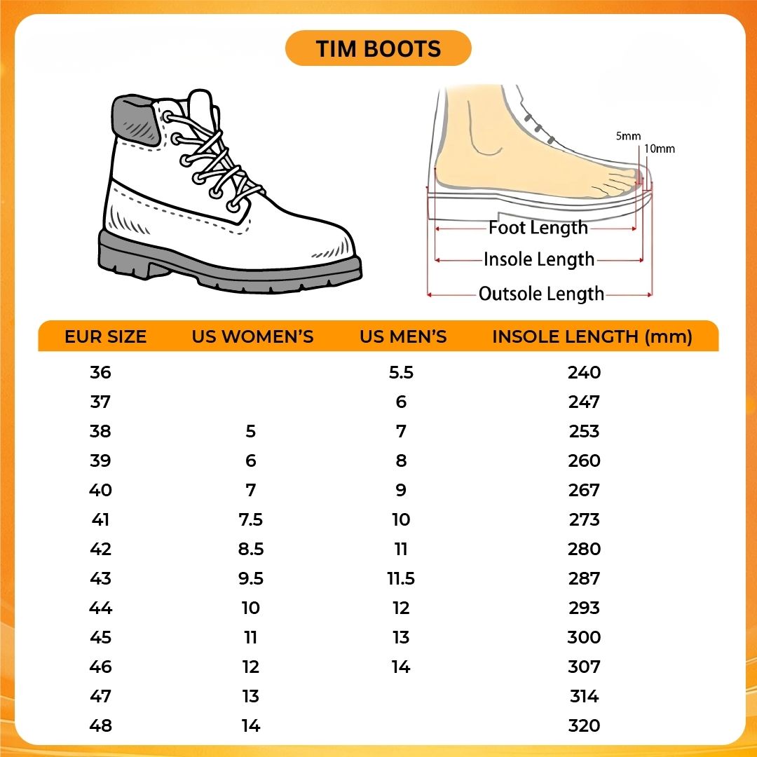 Tim Boots V1 Size Chart - Demon Slayer Shoes Store